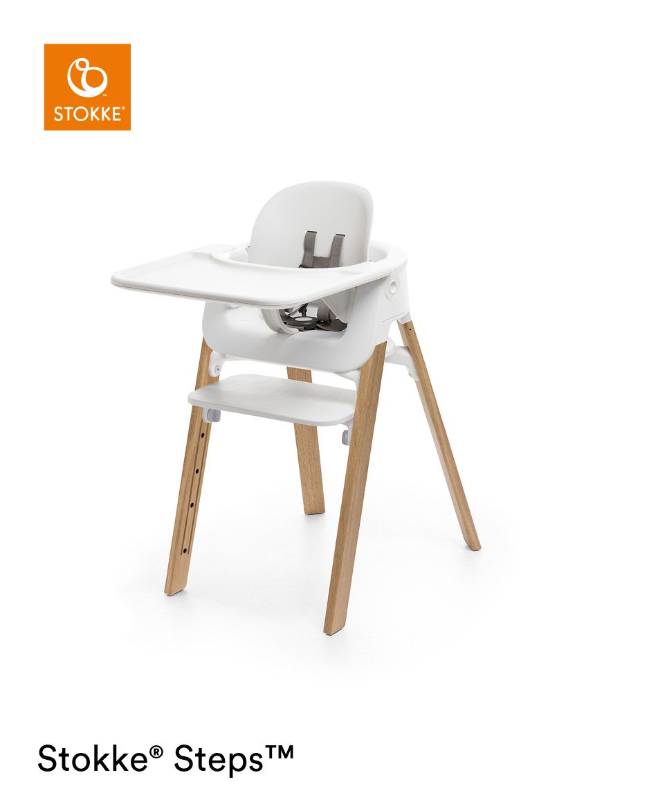 Stokke® Steps™ Oak Natural with Baby Set Tray, White