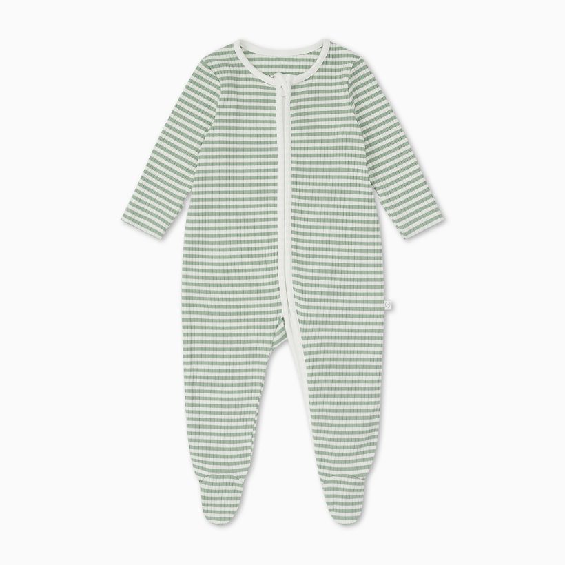 Sage Stripe Ribbed Clever Zip Sleepsuit_Footed (1)