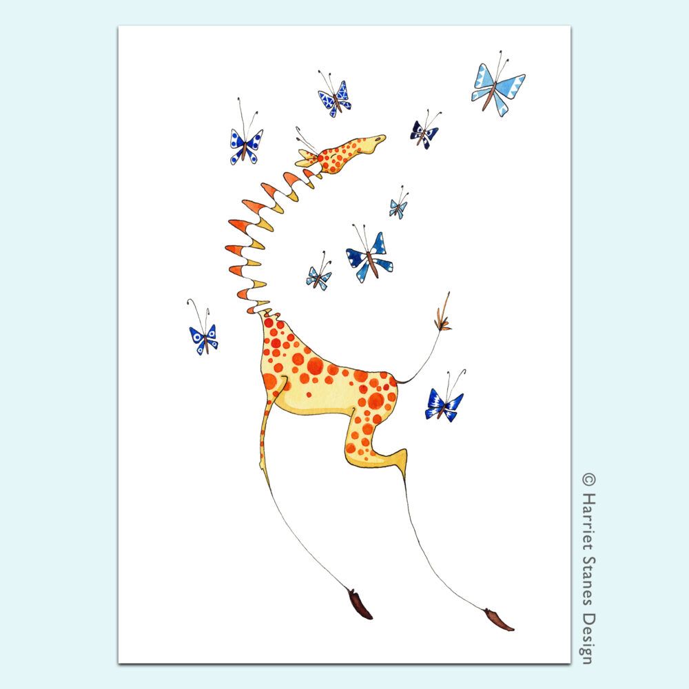Čestitka Giraffe and Butterflies