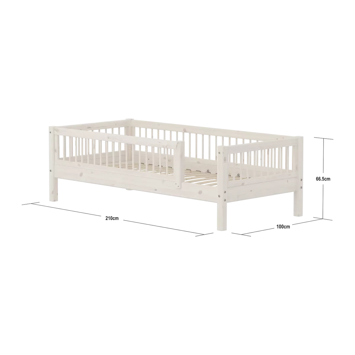 FLEXA CLASSIC Single bed sa zaštitnom ogradicom s prečkama White