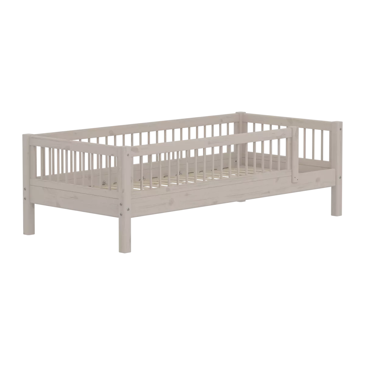 FLEXA CLASSIC Single bed sa zaštitnom ogradicom s prečkama Grey