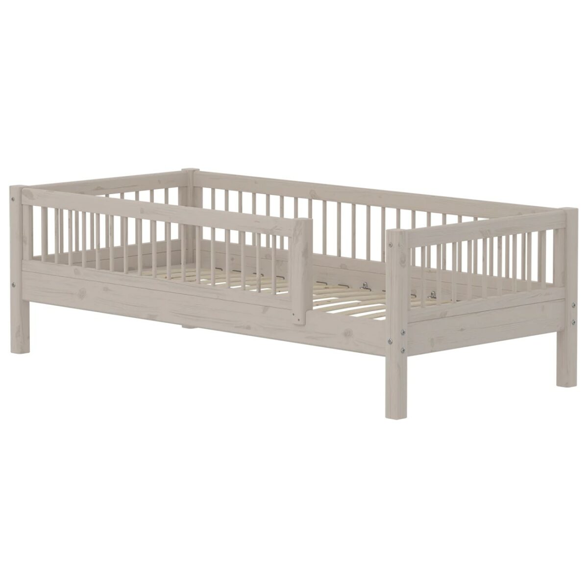 FLEXA CLASSIC Single bed sa zaštitnom ogradicom s prečkama Grey