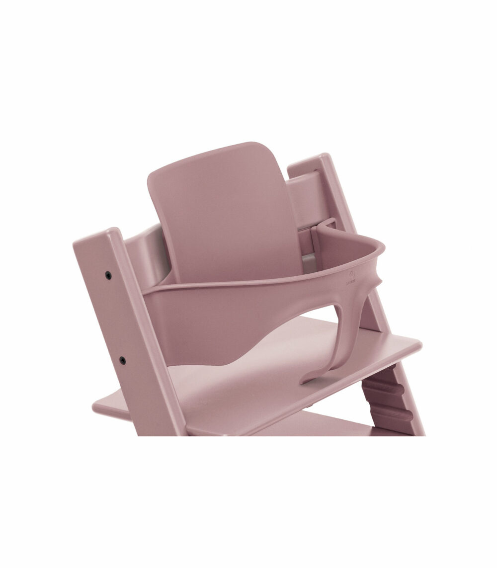 Tripp Trapp® chair Heather Mauve, with Baby Set. Close-up.