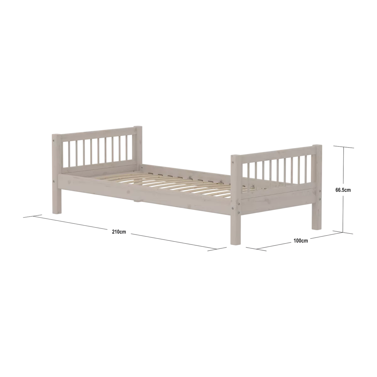 FLEXA CLASSIC Single bed s prečkama 90x200cm, Grey