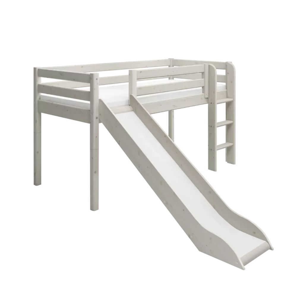FLEXA CLASSIC Mid-high Krevet s ravnim ljestvama i toboganom White