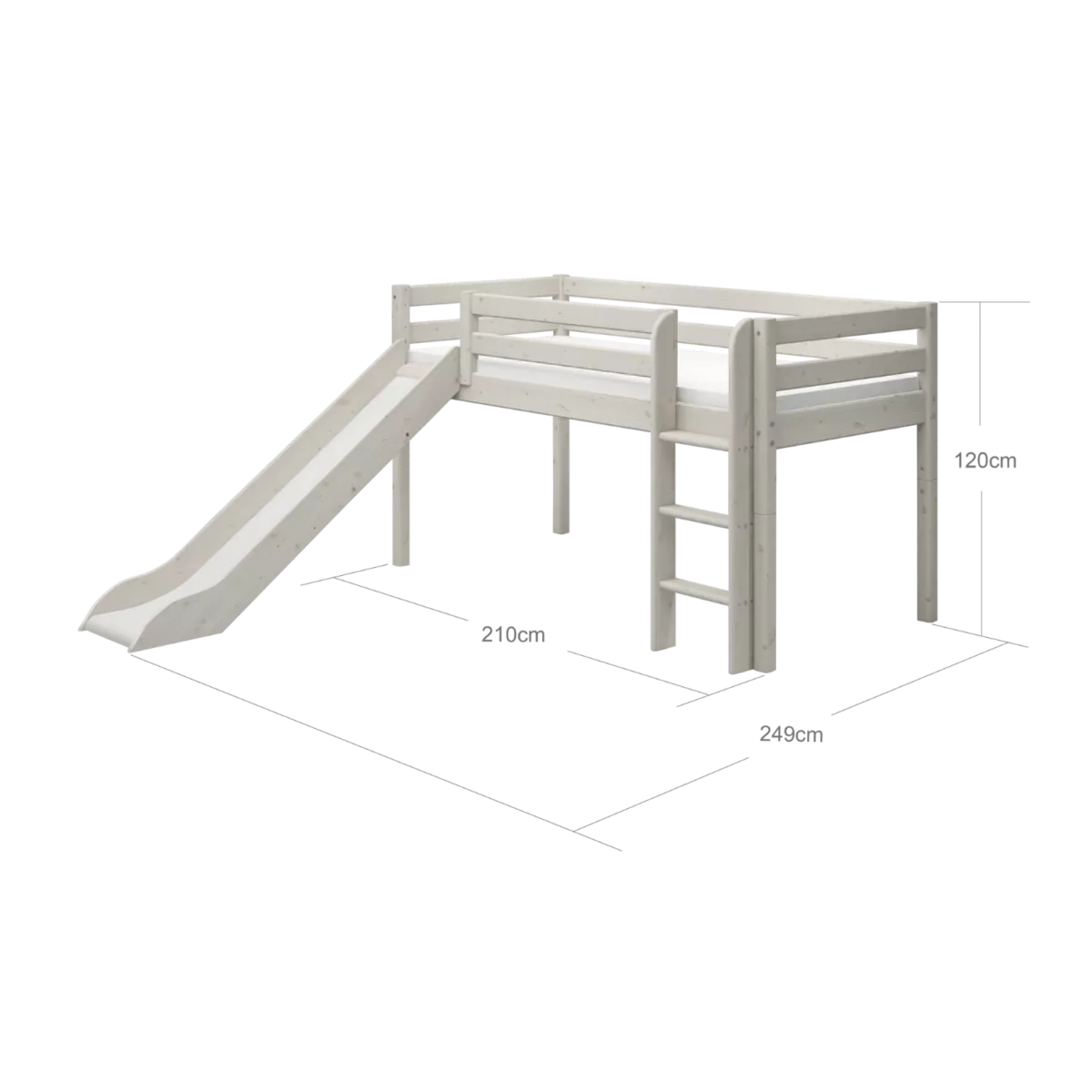 FLEXA CLASSIC Mid-high Krevet s ravnim ljestvama i toboganom White