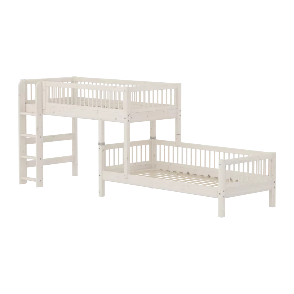 FLEXA CLASSIC Semi-high Kutni krevet s prečkama i ravnim ljestvama White