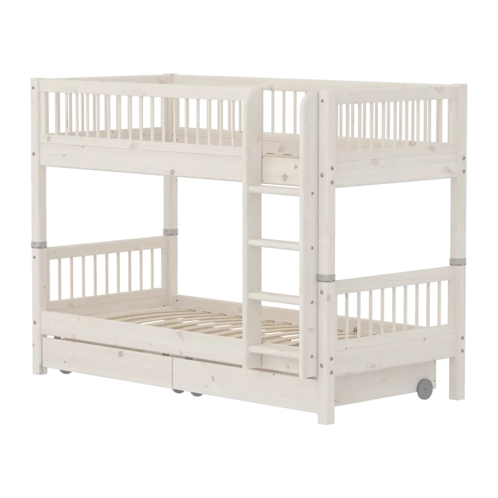 FLEXA CLASSIC Krevet na kat s prečkama i ladicama White