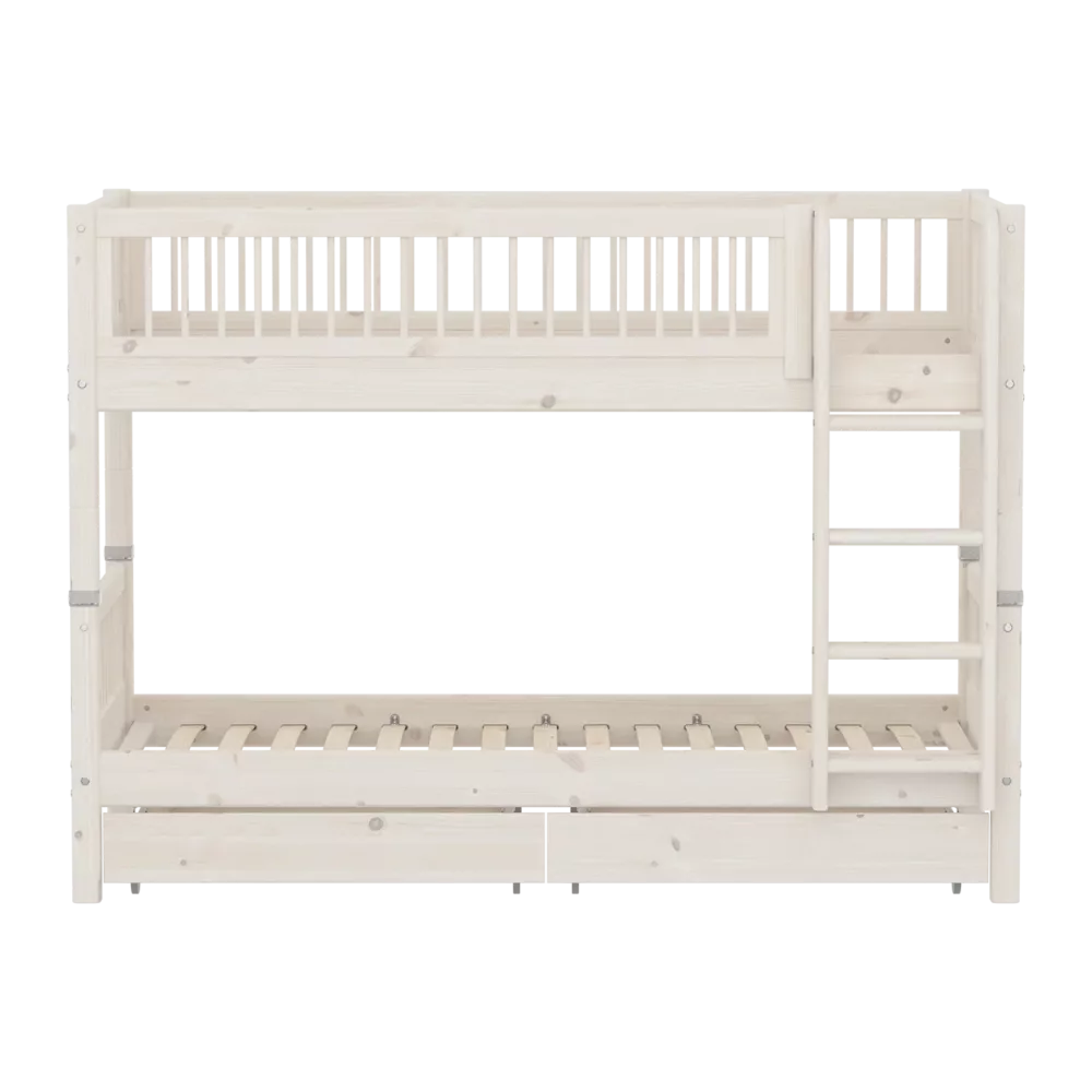 FLEXA CLASSIC Krevet na kat s prečkama i ladicama White