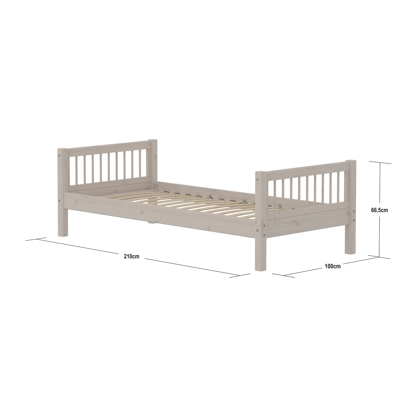 FLEXA CLASSIC Single bed s prečkama 90x200cm, Grey