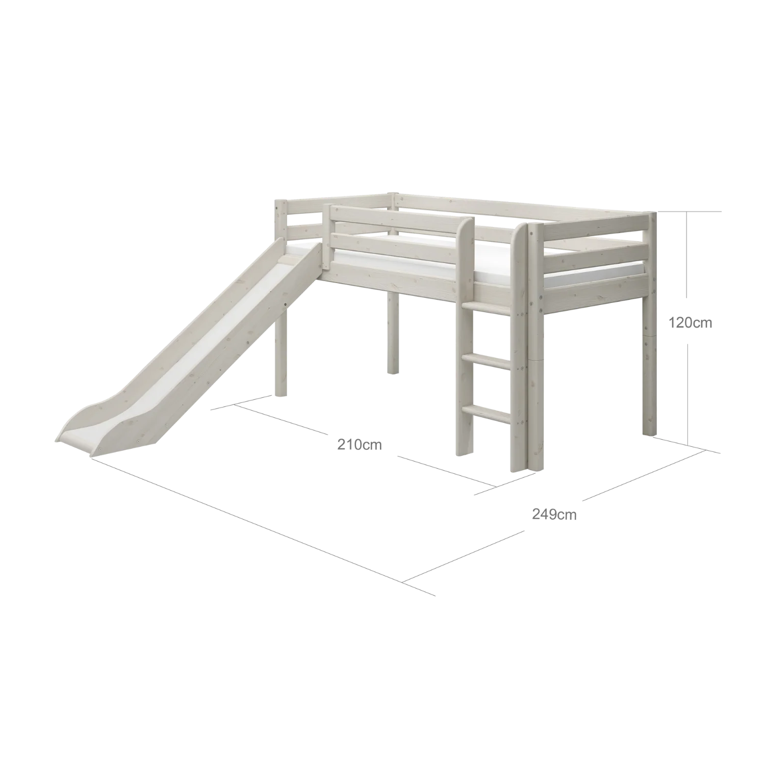 FLEXA CLASSIC Mid-high Krevet s ravnim ljestvama i toboganom White