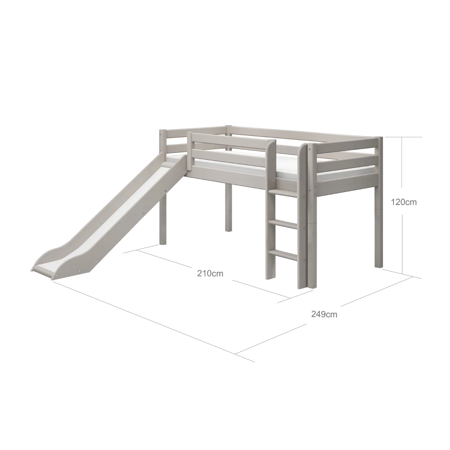 FLEXA CLASSIC Mid-high krevet s toboganom i ravnim ljestvama Grey