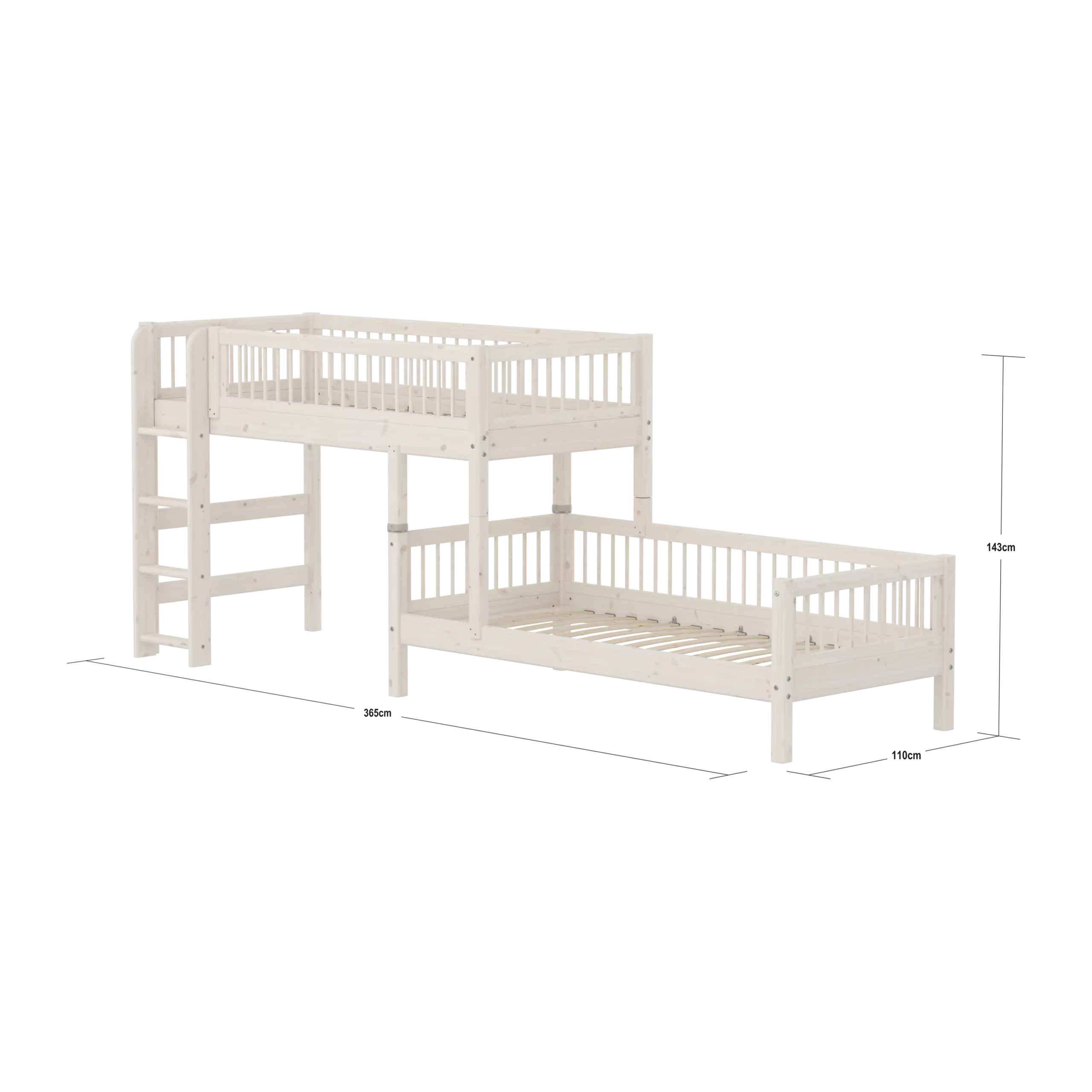 FLEXA CLASSIC Semi-high Kutni krevet s prečkama i ravnim ljestvama White