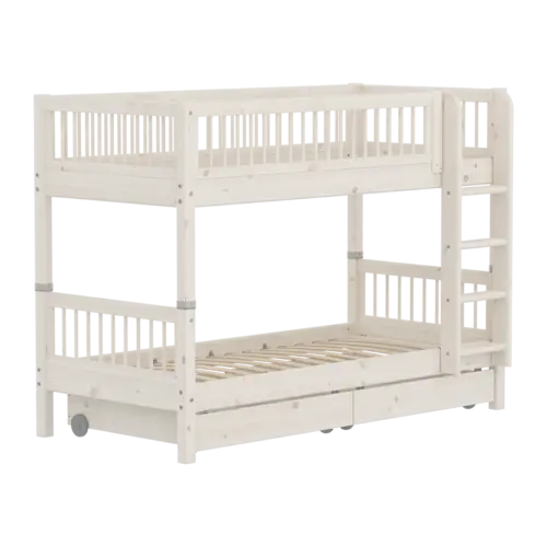 FLEXA CLASSIC Krevet na kat s prečkama i ladicama White