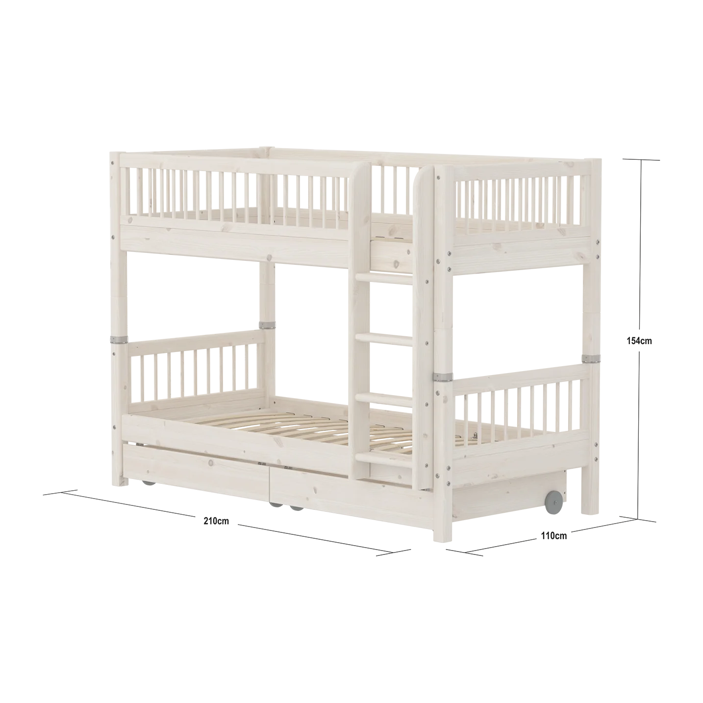 FLEXA CLASSIC Krevet na kat s prečkama i ladicama White