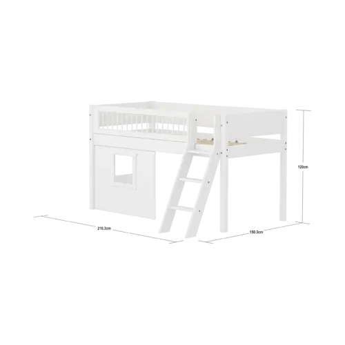 FLEXA WHITE Mid-high Krevet Treehouse s kosim ljestvama IZLOŽBENI PRIMJERAK