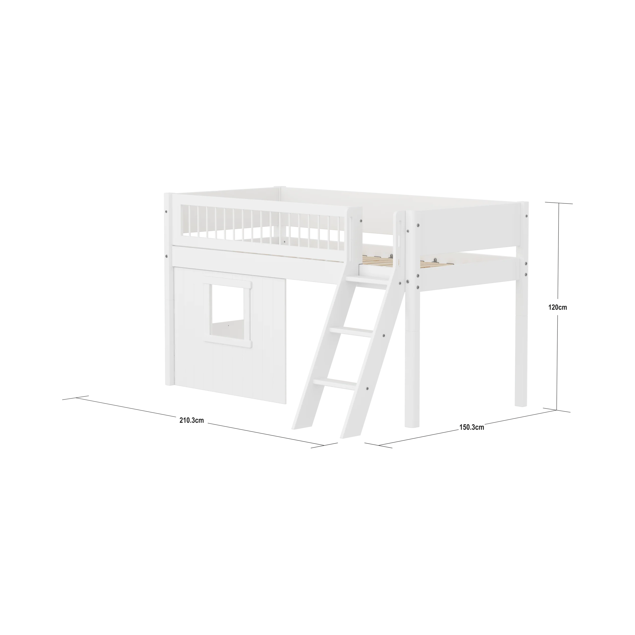 FLEXA WHITE Mid-high Krevet Treehouse s kosim ljestvama