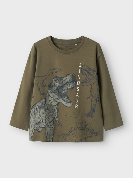 NAME IT Majica dugi rukavi Dinosaur Olive