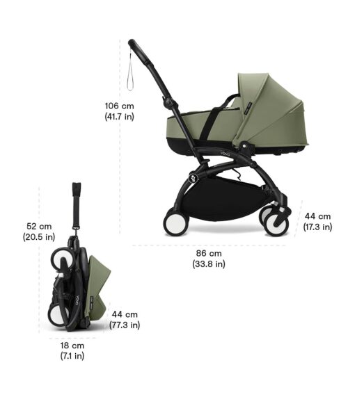 Stokke® YOYO³ kolica s mekanim košarom za novorođenče - crna šasija