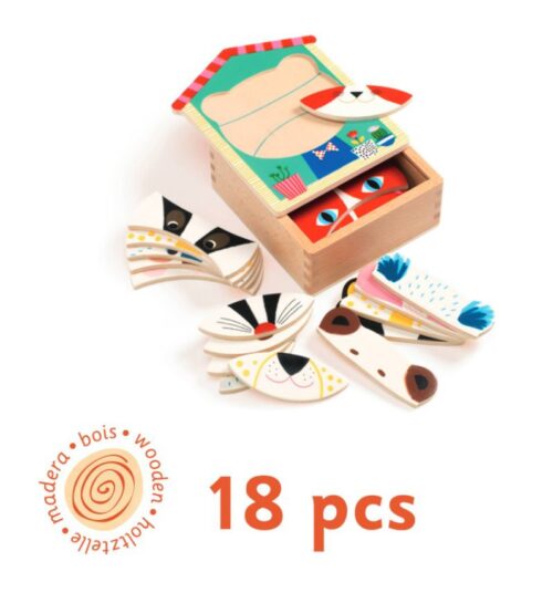 face-mix2 Djeco Set drvenih puzzli Face Mix