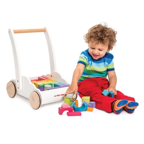 Drvena guralica sa kockama Dugine boje