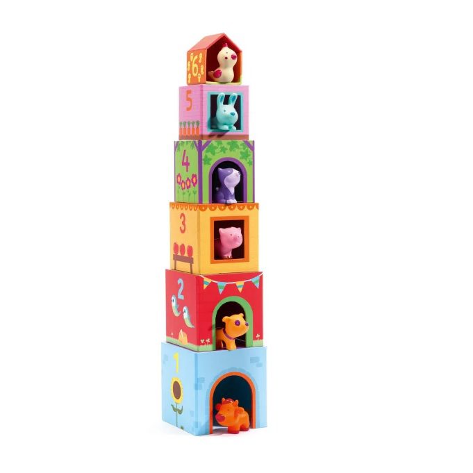 Djeco Kocke za slaganje s gumenim životinjama