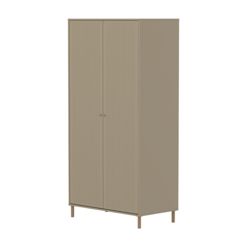 Flexa SAGA ormar, 2 vrata, svjetlo siva sa žljebovima, hrastove noge i ručke