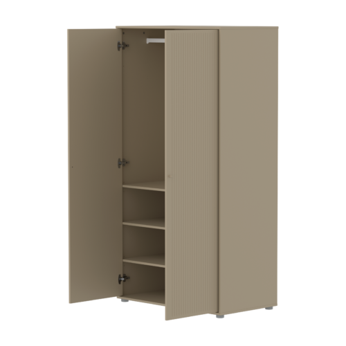 Flexa SAGA ormar, 2 vrata, svjetlo siva sa žljebovima, hrastove noge i ručke