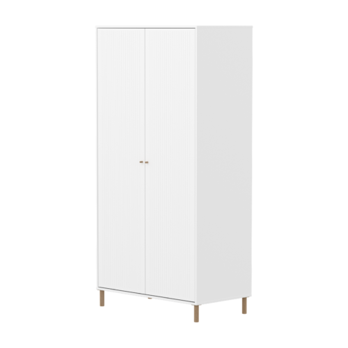 Flexa SAGA ormar, 2 vrata, bijela sa žljebovima, hrastove noge i ručke