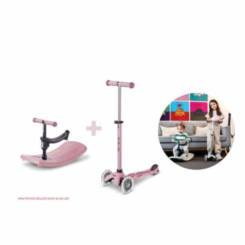 Mini Micro Deluxe Rock & Go 6 u 1 LED romobil roza