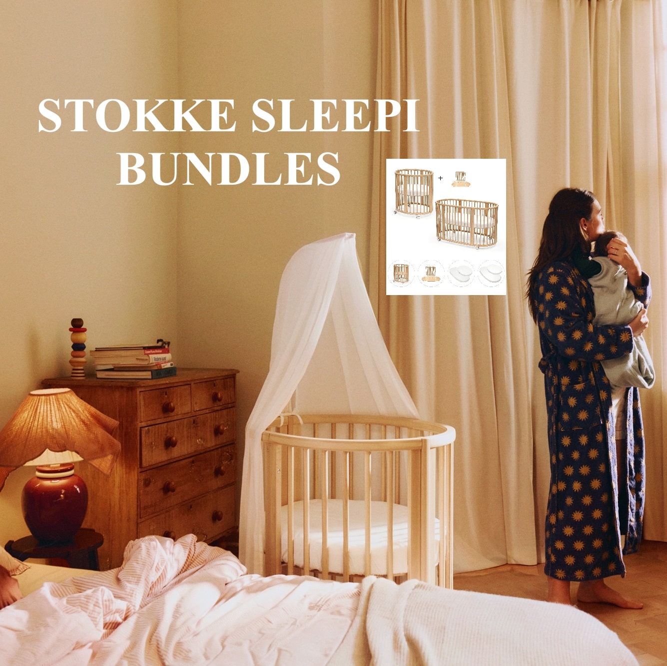 Stokke® Sleepi® Mini, Natural. Canopy White. Morning.
