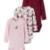Name It 3-pack bodija dugih rukava s breskvama